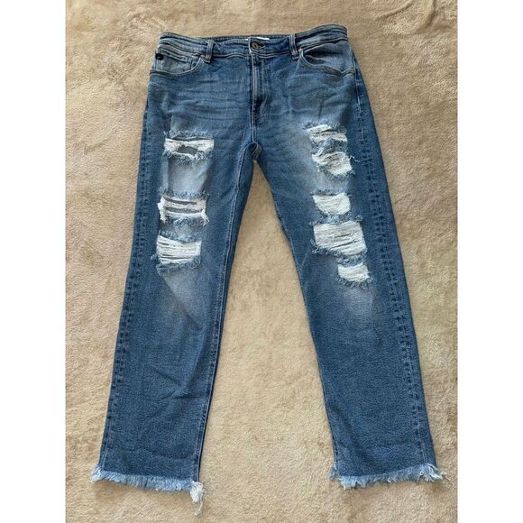KanCan Denim - KanCan Womens Mid Rise Blue Denim Distressed Straight Size 30‎